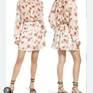 Rag & Bone Orange and Cream Mini Dress with Bishop Sleeves